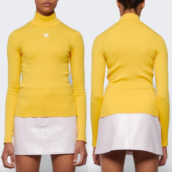 $550 Courreges Ribbed Knit Mock Neck Jumper Sweater size 3/Large - Picture 1 of 9